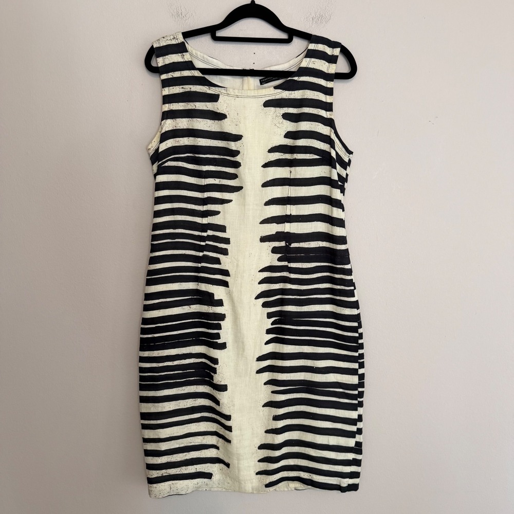 Peruvian Connection linen shift dress‎ sz8 zebra artsy minimalist casual resort